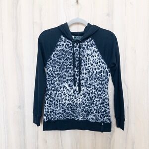 Lauren Ralph Lauren Womens Hoodie PS Black Leopard Print Waffle Knit Active